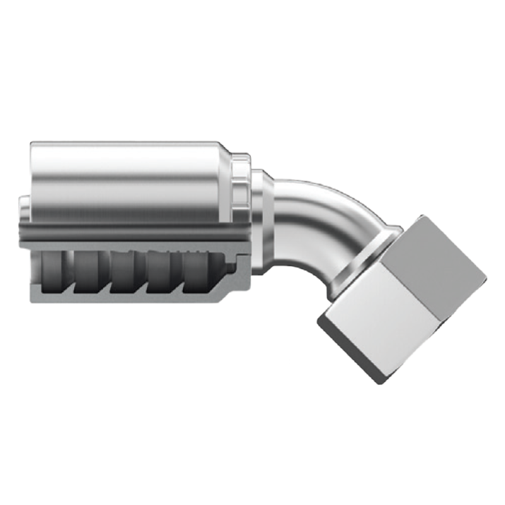 B2-DLFX45-0622: Continental Hose Fitting, 0.375 (3/8") Hose ID x 22x1.5 Female DIN Light, 45-Degree Swivel Connection