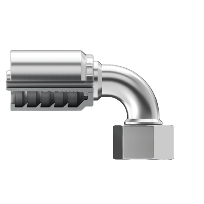 B2-OFFX90L-2020: Continental Hose Fitting, 1.25 (1-1/4") Hose ID x 1-11/16-12 Female ORFS, 90-Degree Swivel Connection