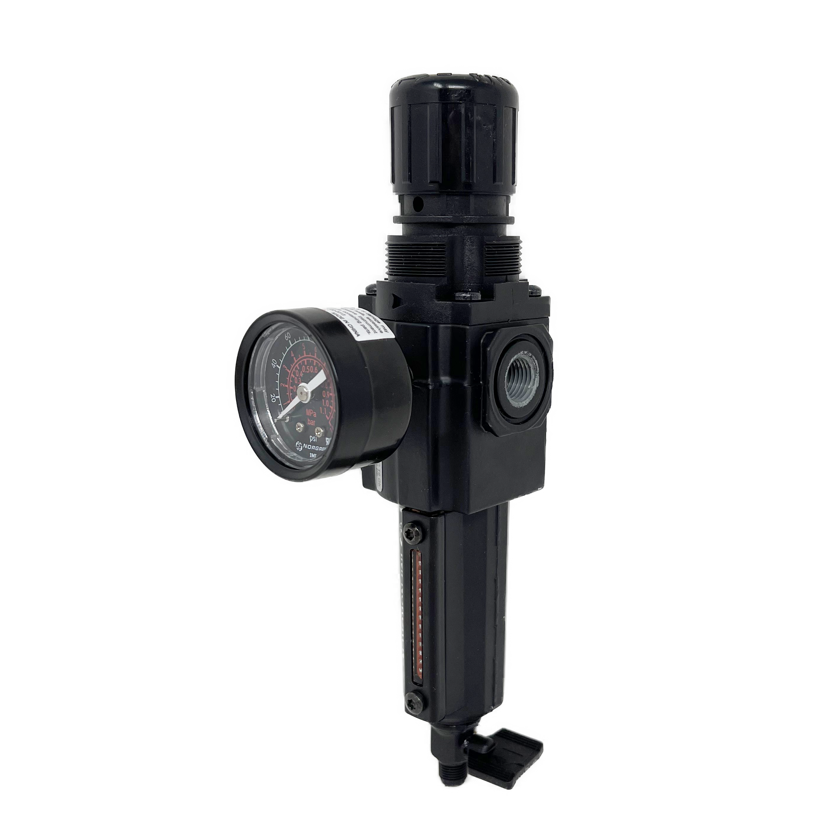 B72G-2AK-QD1-RMG : Norgren Excelon Combo Filter/Regulator, 1/4" NPT, Knob Adjust, Manual 1/4 Turn Drain, Short Metal Bowl, 5-Micron, Relieving, 5-150psi, with Gauge