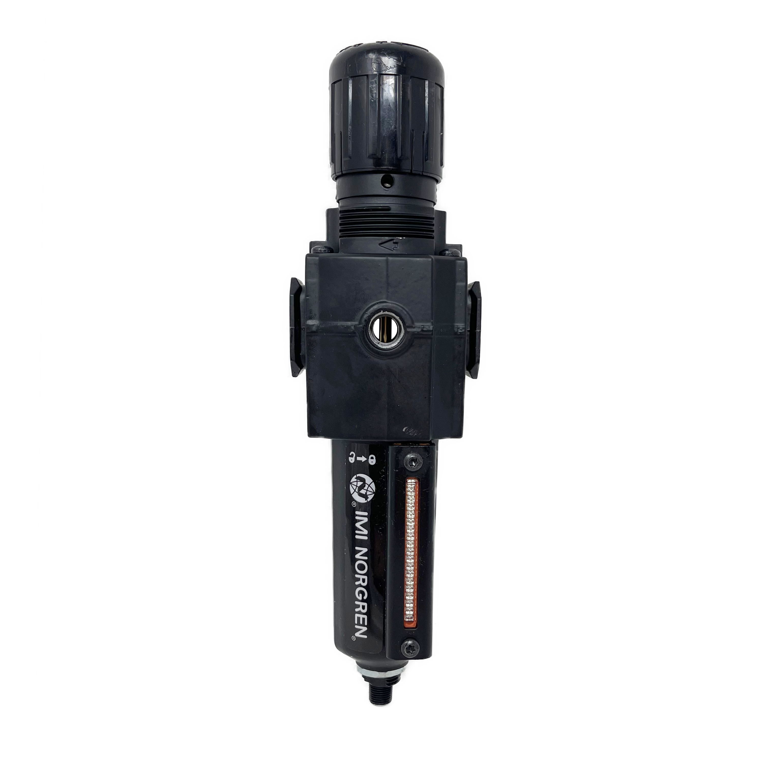 B73G-2AK-AD3-RMG : Norgren Excelon Combo Filter/Regulator, 1/4" NPT, Knob Adjust, Auto Drain, Metal Bowl, 40-Micron, Relieving, 5-150psi, with Gauge