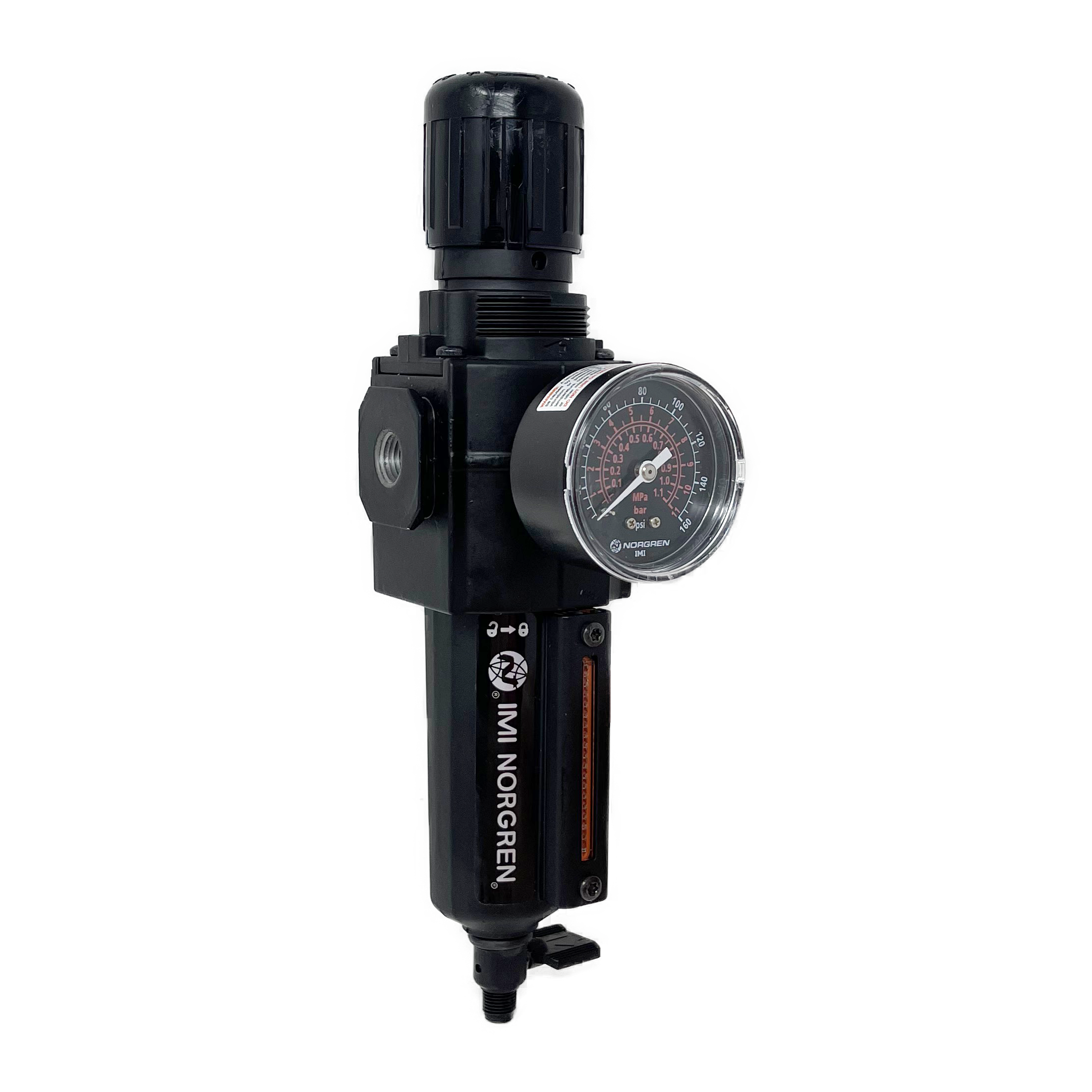 B73G-2AK-QD3-RMG : Norgren Excelon Combo Filter/Regulator, 1/4" NPT, Knob Adjust, Manual 1/4 Turn Drain, Metal Bowl, 40-Micron, Relieving, 5-150psi, with Gauge