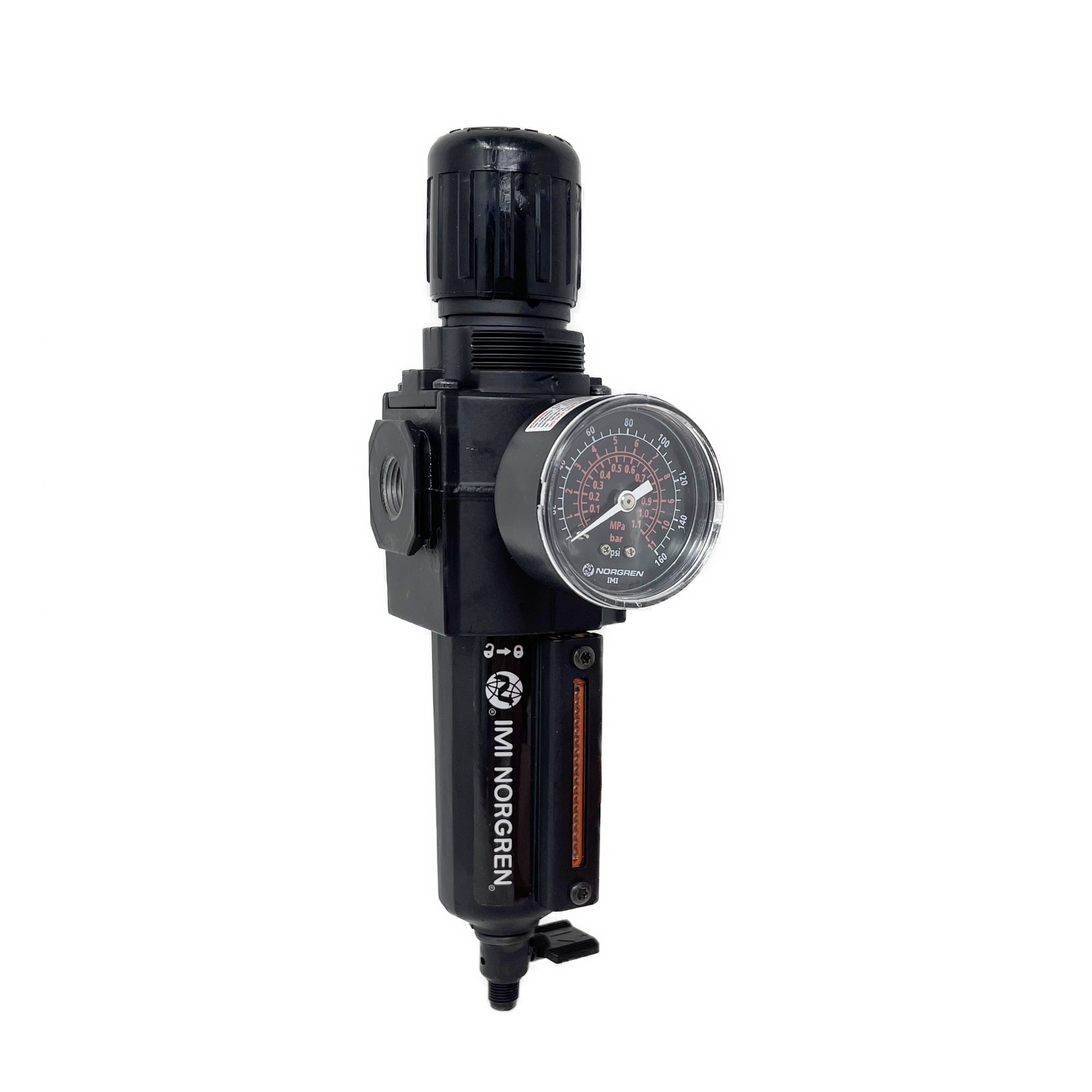 B73G-3AK-QD3-RMG : Norgren Excelon Combo Filter/Regulator, 3/8" NPT, Knob Adjust, Manual 1/4 Turn Drain, Metal Bowl, 40-Micron, Relieving, 5-150psi, with Gauge