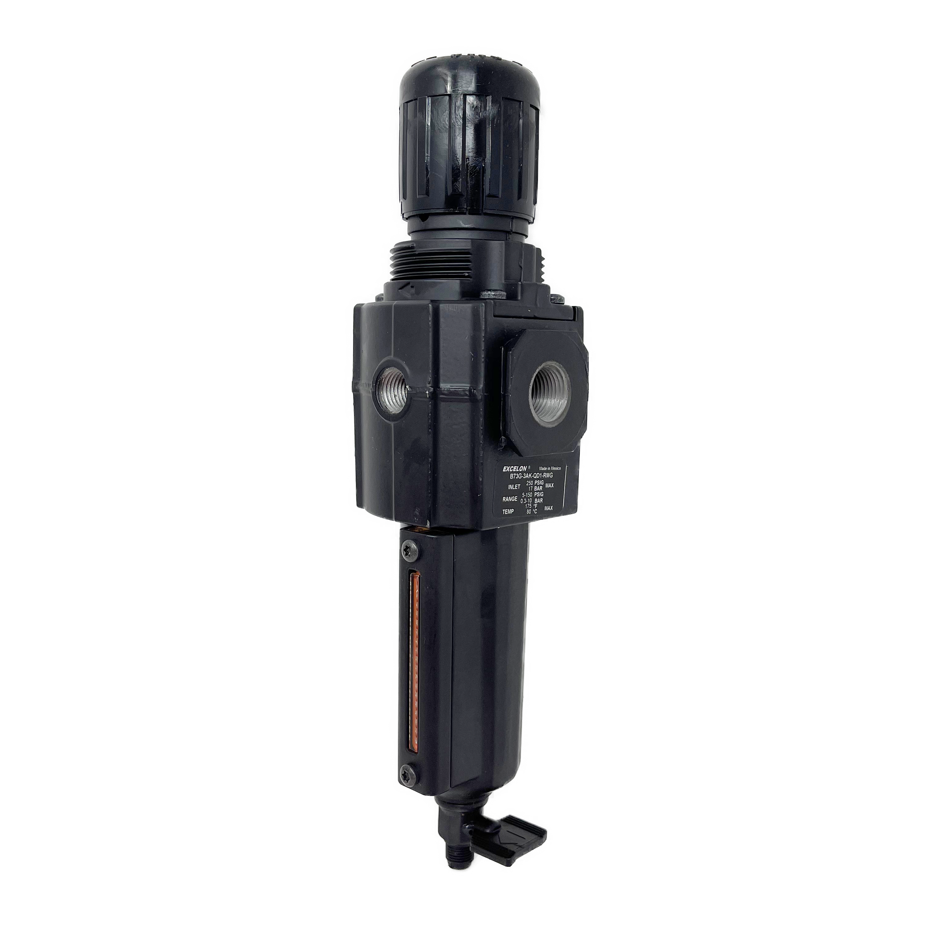 B73G-3AK-QD3-RMN : Norgren Excelon Combo Filter/Regulator, 3/8" NPT, Knob Adjust, Manual 1/4 Turn Drain, Metal Bowl, 40-Micron, Relieving, 5-150psi, No Gauge