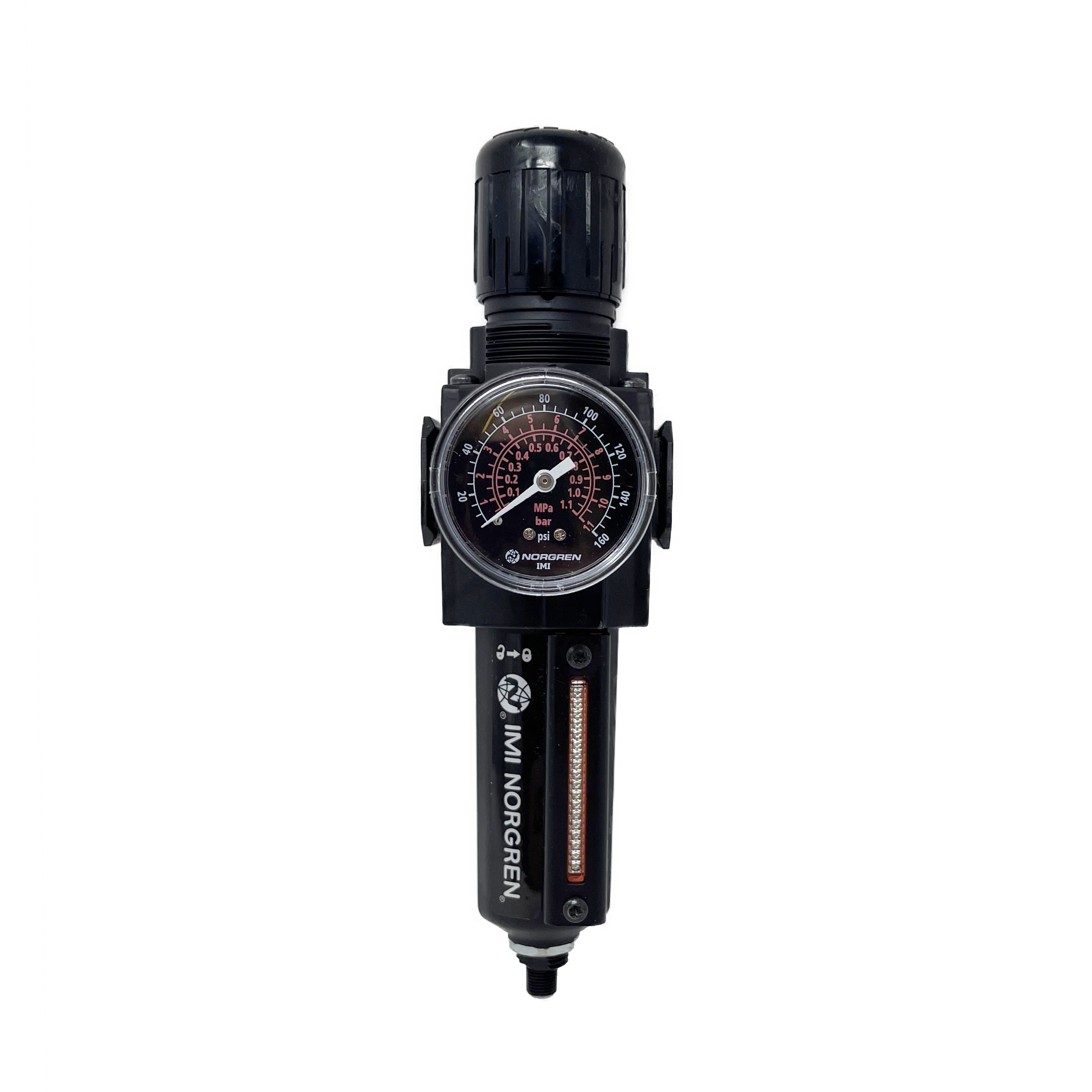 B73G-3AK-AD3-RMG : Norgren Excelon Combo Filter/Regulator, 3/8" NPT, Knob Adjust, Auto Drain, Metal Bowl, 40-Micron, Relieving, 5-150psi, with Gauge