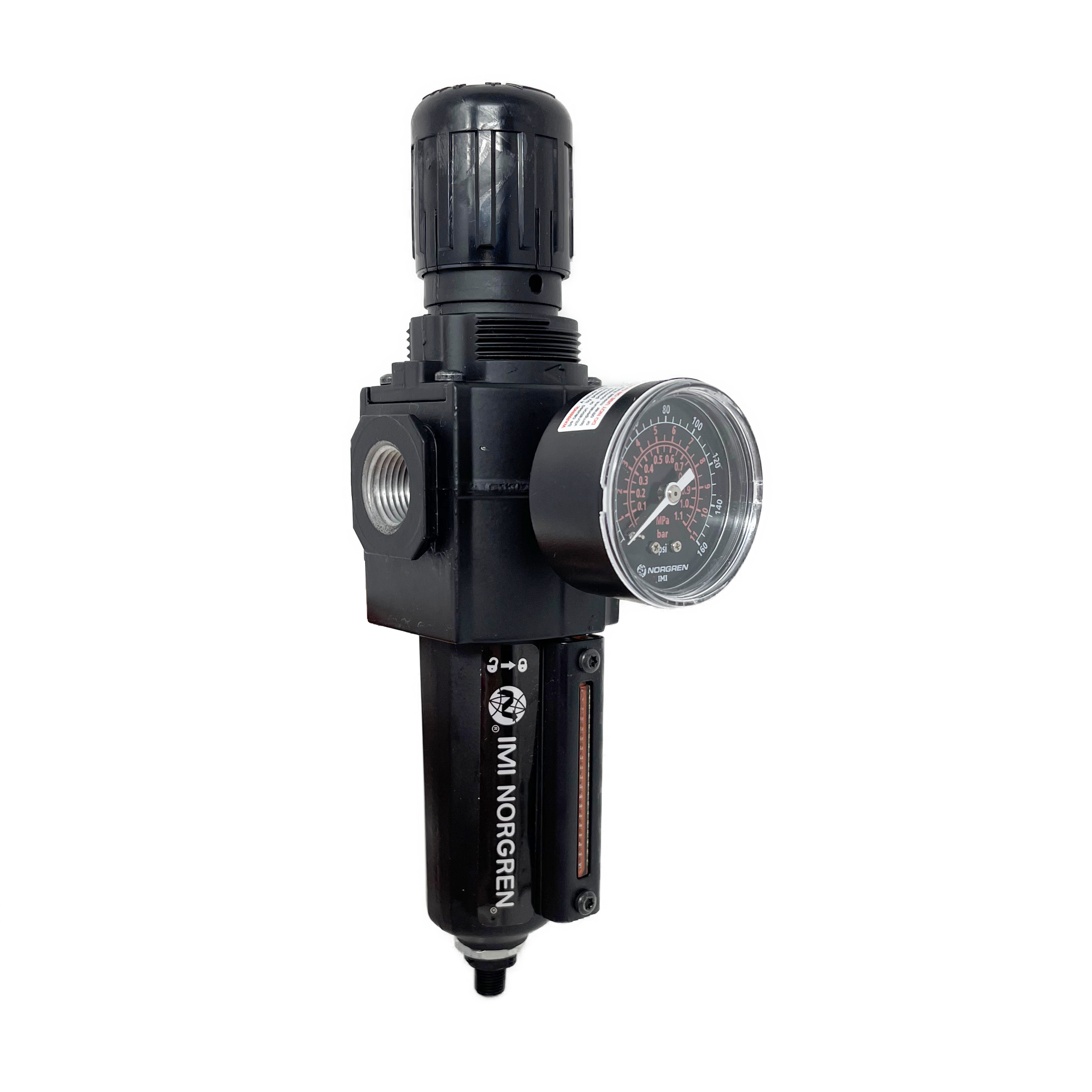 B73G-4AK-AD1-RMG : Norgren Excelon Combo Filter/Regulator, 1/2" NPT, Knob Adjust, Auto Drain, Metal Bowl, 5-Micron, Relieving, 5-150psi, with Gauge