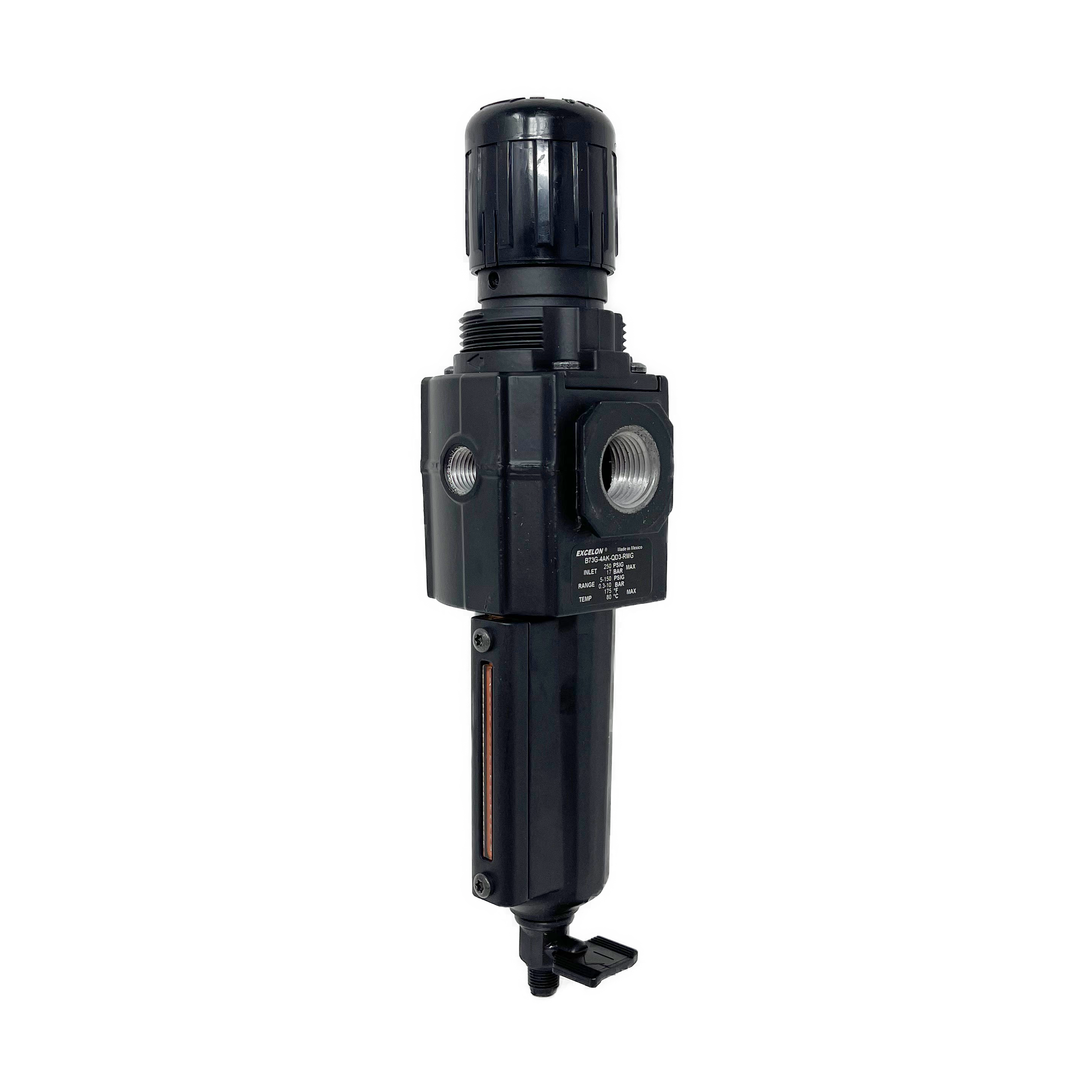 B73G-4AK-QD1-RMN : Norgren Excelon Combo Filter/Regulator, 1/2" NPT, Knob Adjust, Manual 1/4 Turn Drain, Metal Bowl, 5-Micron, Relieving, 5-150psi, No Gauge