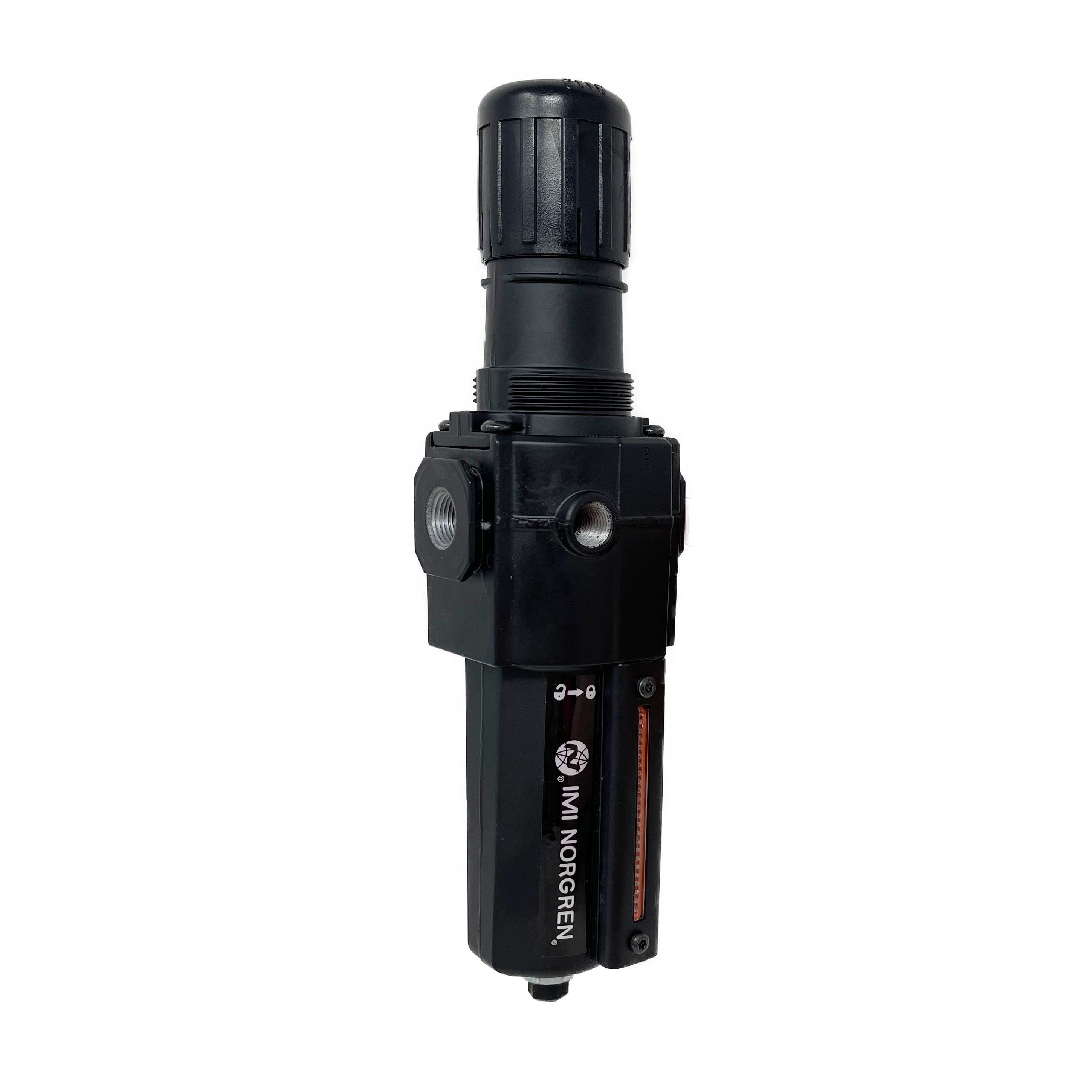 B74G-3AK-AD3-RMG : Norgren Excelon Combo Filter/Regulator, 3/8" NPT, Knob Adjust, Auto Drain, Metal Bowl, 40-Micron, Relieving, 5-150psi, with Gauge