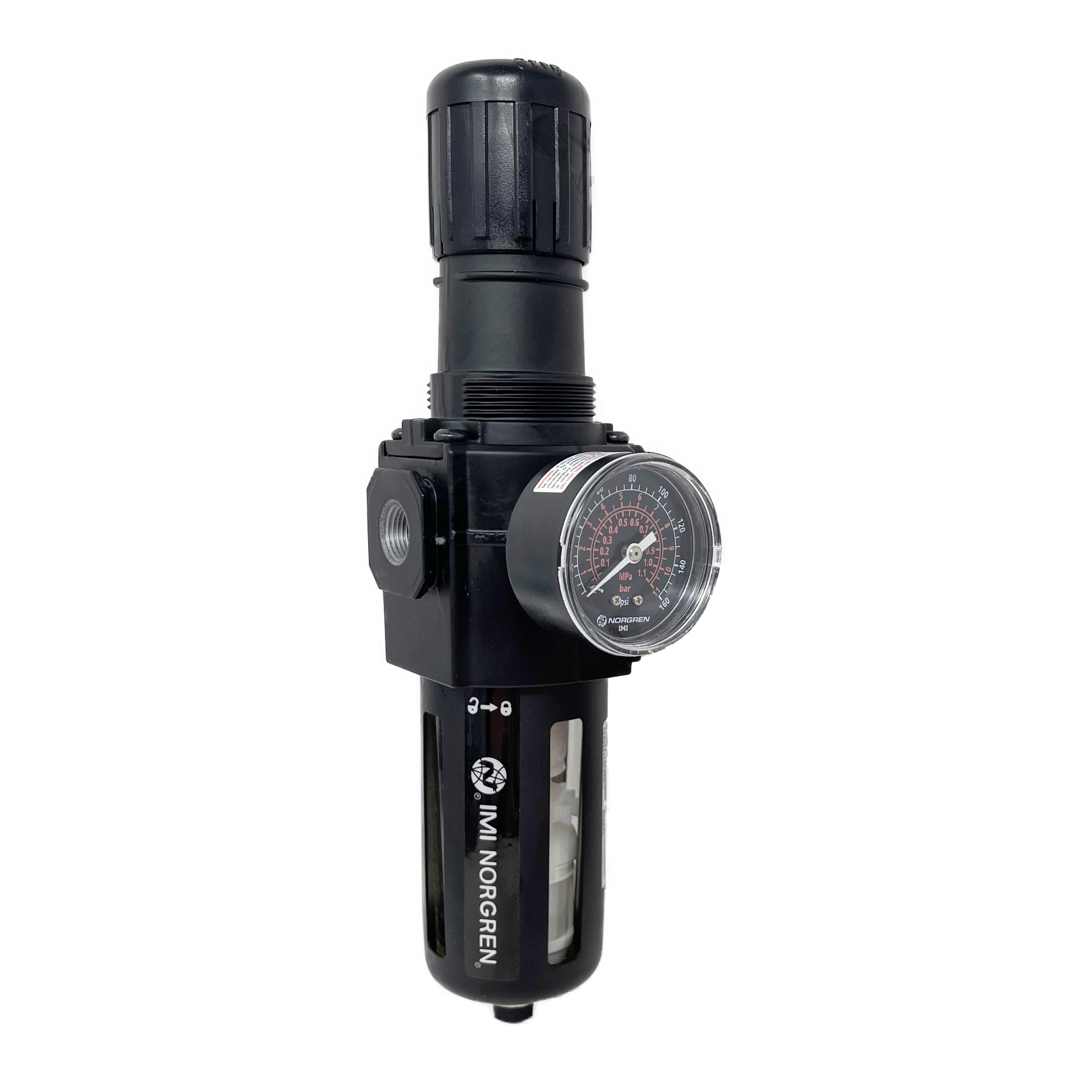 B74G-3AK-AP1-RMG : Norgren Excelon Combo Filter/Regulator, 3/8" NPT, Knob Adjust, Auto Drain, Transparent Bowl with Guard, 5-Micron, Relieving, 5-150psi, with Gauge