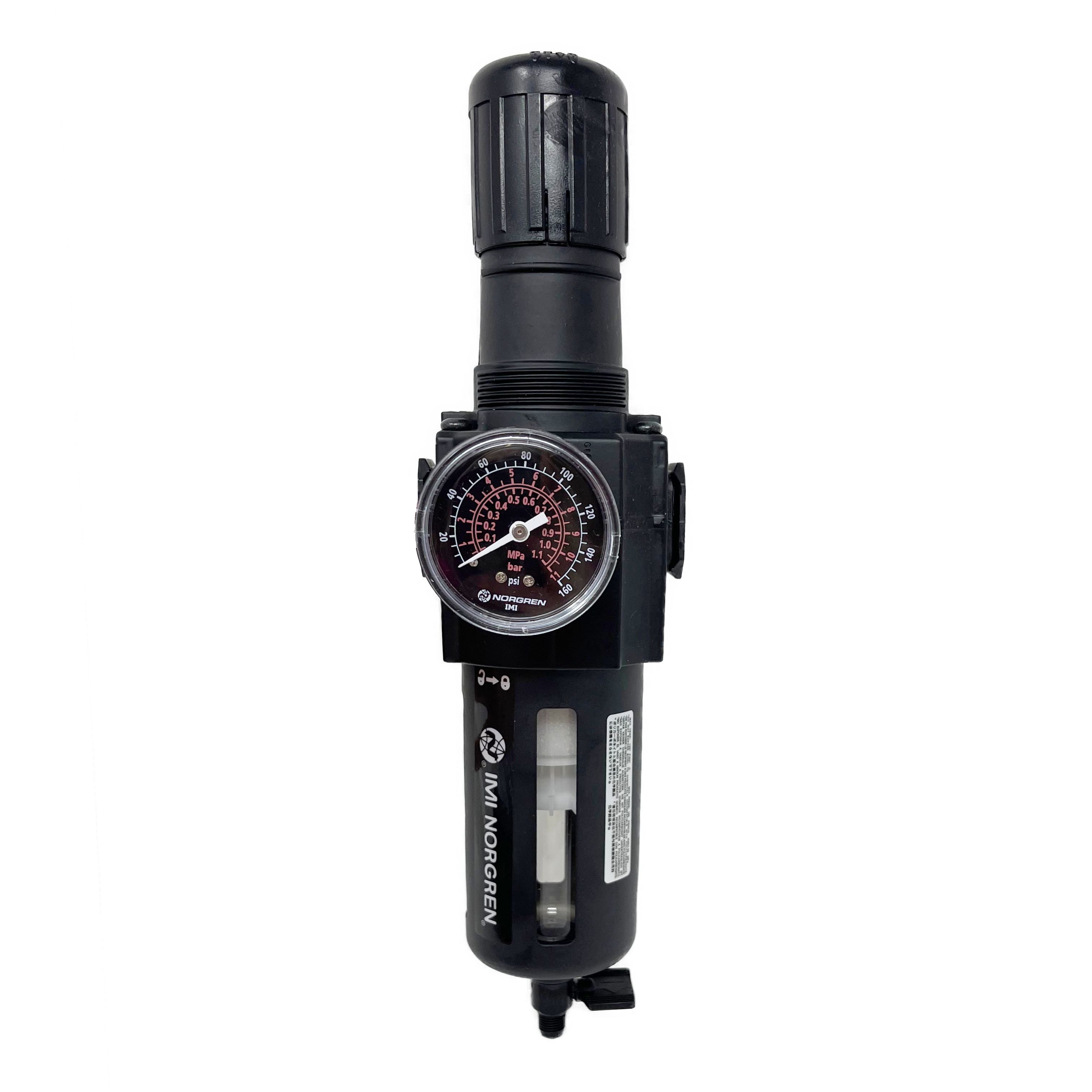 B74G-3AK-QP1-RMG : Norgren Excelon Combo Filter/Regulator, 3/8" NPT, Knob Adjust, Manual 1/4 Turn Drain, Transparent Bowl with Guard, 5-Micron, Relieving, 5-150psi, with Gauge