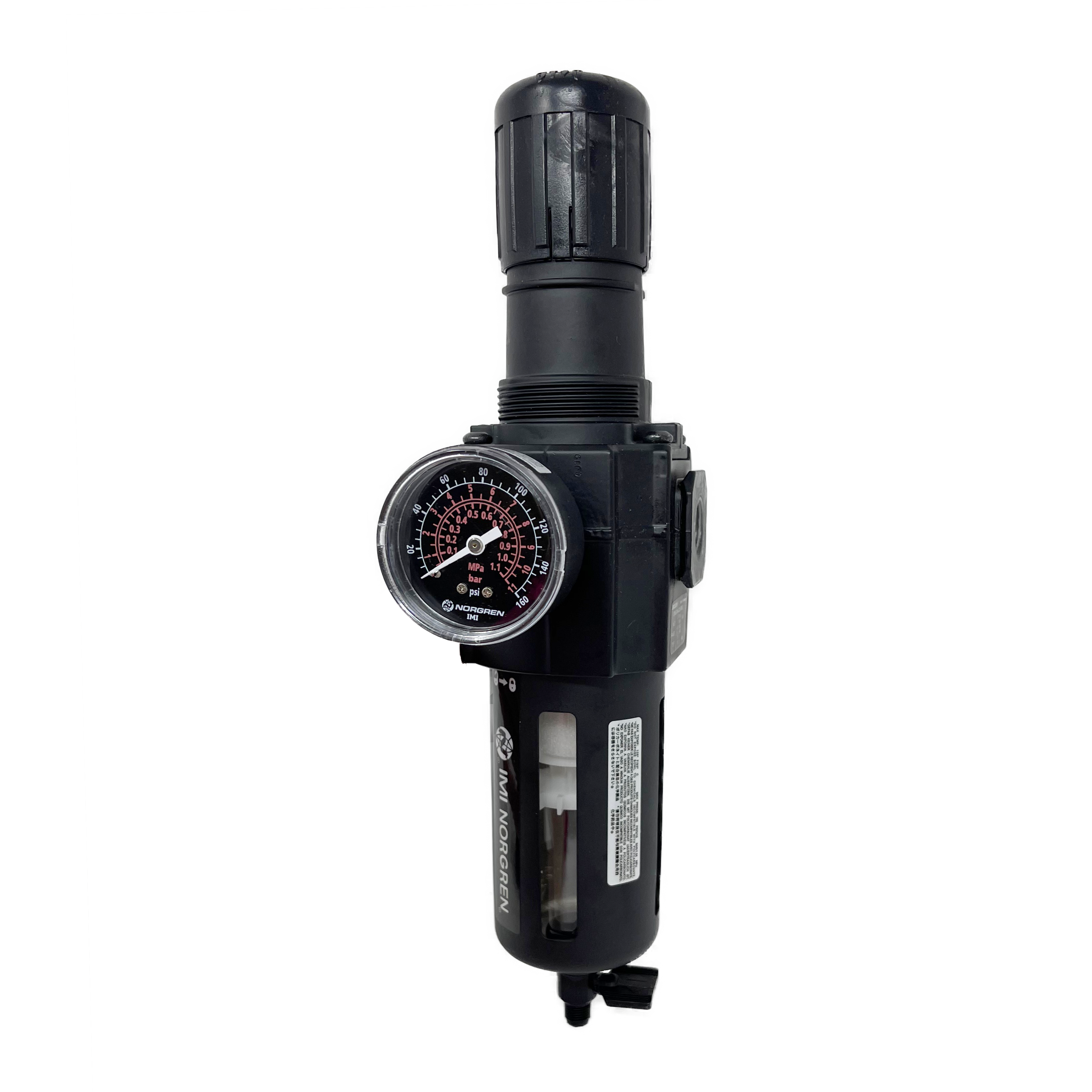 B74G-3AK-QP1-RMG : Norgren Excelon Combo Filter/Regulator, 3/8" NPT, Knob Adjust, Manual 1/4 Turn Drain, Transparent Bowl with Guard, 5-Micron, Relieving, 5-150psi, with Gauge