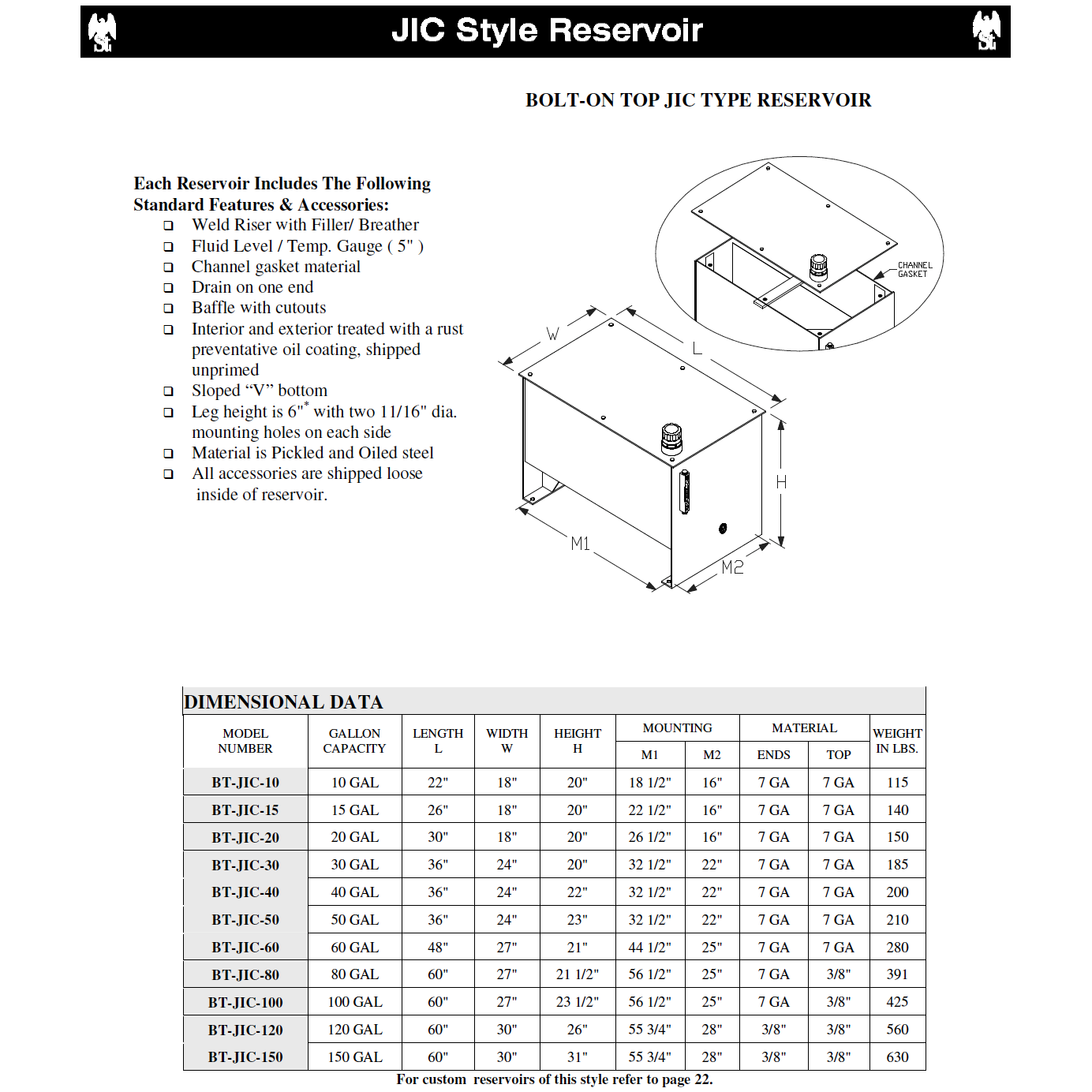 BT-JIC-80 : Saint Machinery Reservoir, JIC Bolt-On Top, Carbon Steel, 80-Gallon Capacity