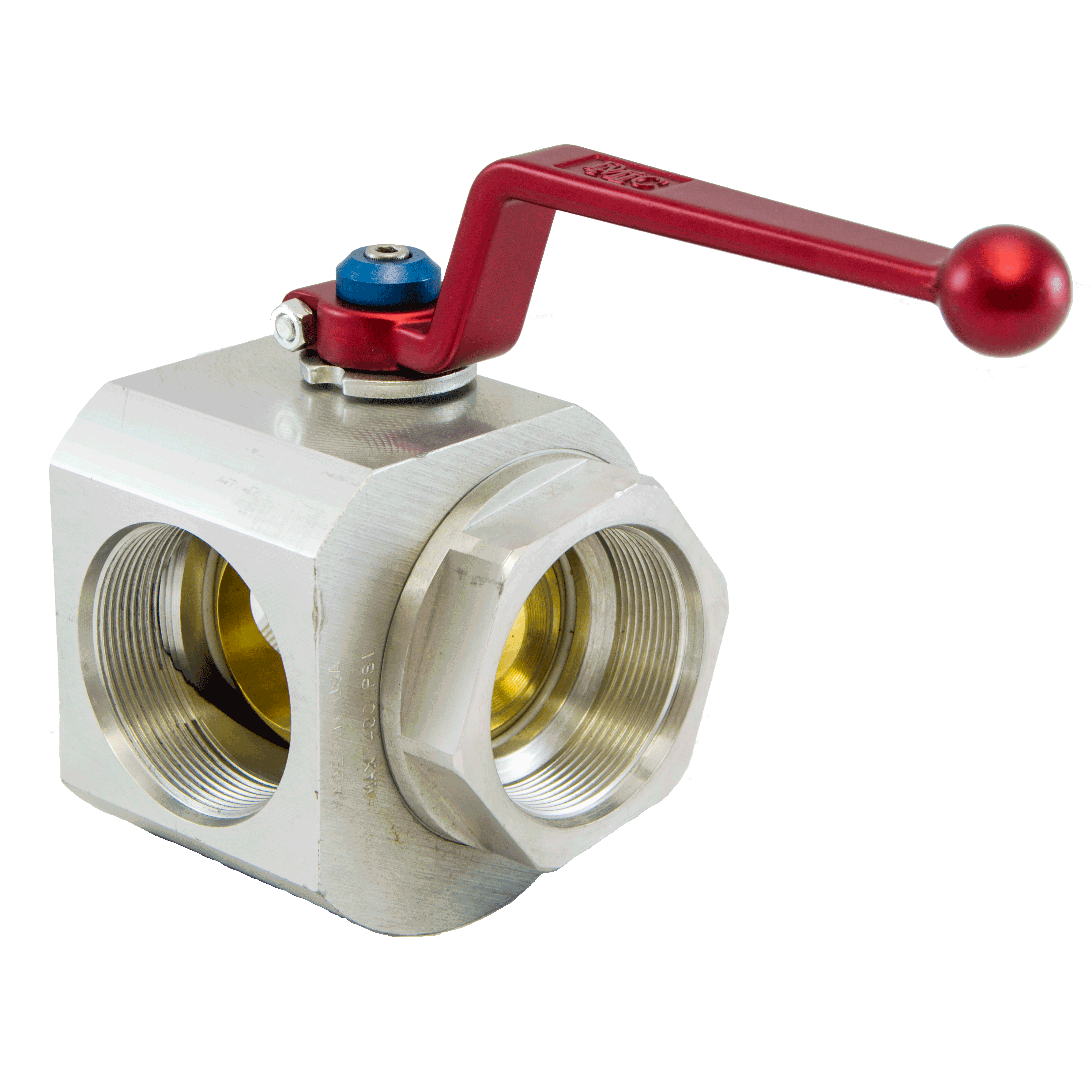 BV3L-0500N-A-4321 : DMIC 3-Way Diverter Ball Valve, 1/2 NPT, Aluminum, 600psi, Three-Way