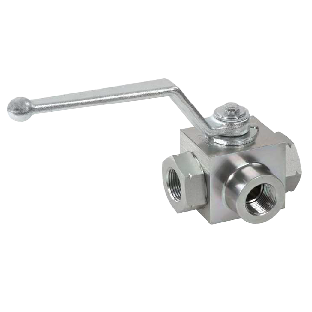 CBVL-3-N04-0001-K : Stauff Compact 3-Way Diverter Ball Valve, L-Bore, 90 Degree Action, 1/4 NPT, Carbon Steel, 7250psi