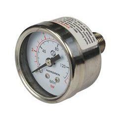 18-015-909 : Norgren Gauge, 1/4 NPT thread, 0 to 140 psi range, stainless steel, center back connection
