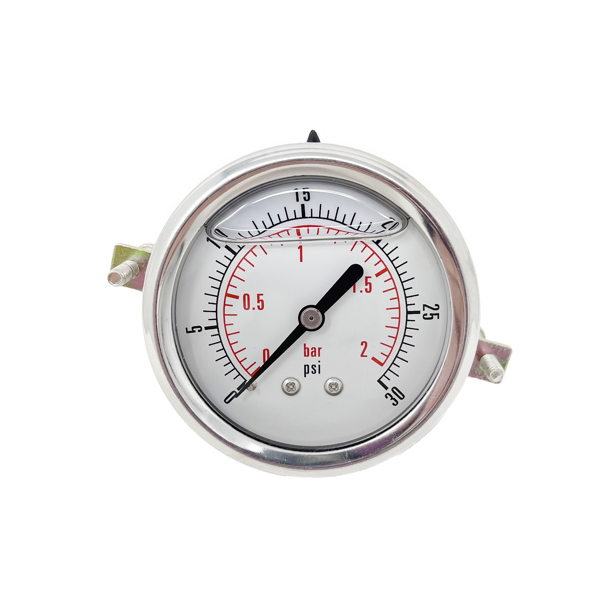 CF1P-002B : Dynamic Pressure Gauge, 2.5" Face, 0-30psi Pressure Range, 1/4" NPT, Panel Clamp with U-Bolt Style