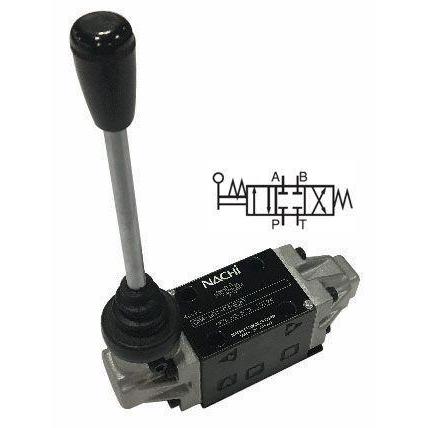 DMA-G03-C5-E20 : Nachi Manual Lever Valve, 3-Position, 4-Way, D05 (NG10), 26.4GPM, 5075psi, All Ports Blocked Neutral, Spring Centered