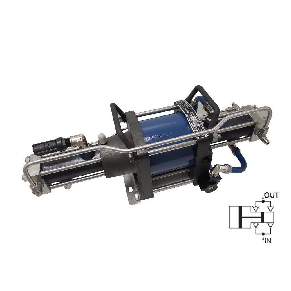 5G-DS-4 : HII Gas Booster, Double Acting, Single Drive, Single Stage, 400psi, 24.1in3 (395cc), #10 SAE (5/8") Inlet, #10 SAE (5/8") Outlet