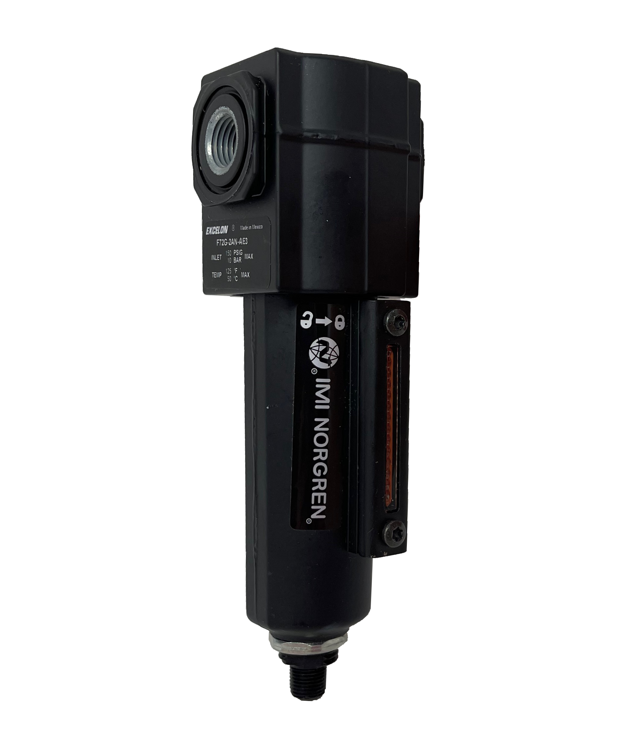 F72G-2AN-AE3 : Norgren Excelon Filter, 1/4" NPT, No Indicator, Auto Drain, Long Metal Bowl, 40-Micron