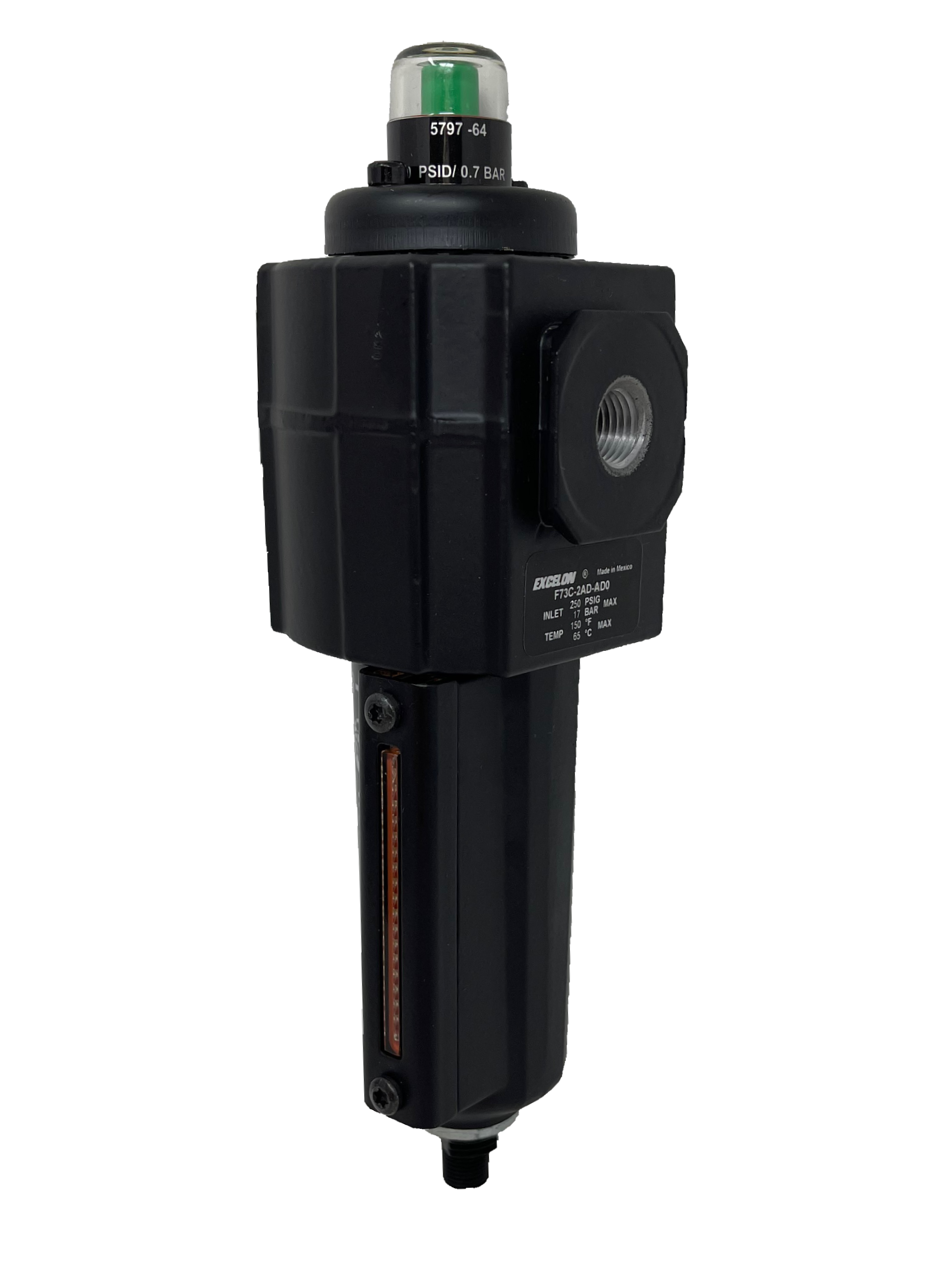 F73C-2AD-AD0 : Norgren Excelon Coalescing Filter, 1/4" NPT, With Mechanical Indicator, Auto Drain, Short Metal Bowl