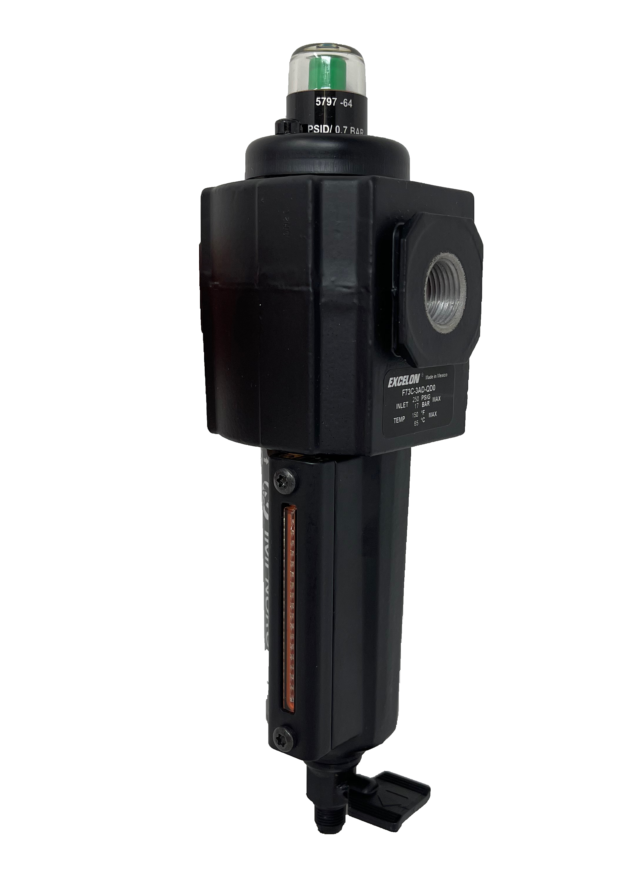 F73C-3AD-QD0 : Norgren Excelon Coalescing Filter, 3/8" NPT, With Mechanical Indicator, Auto Drain, Metal Bowl