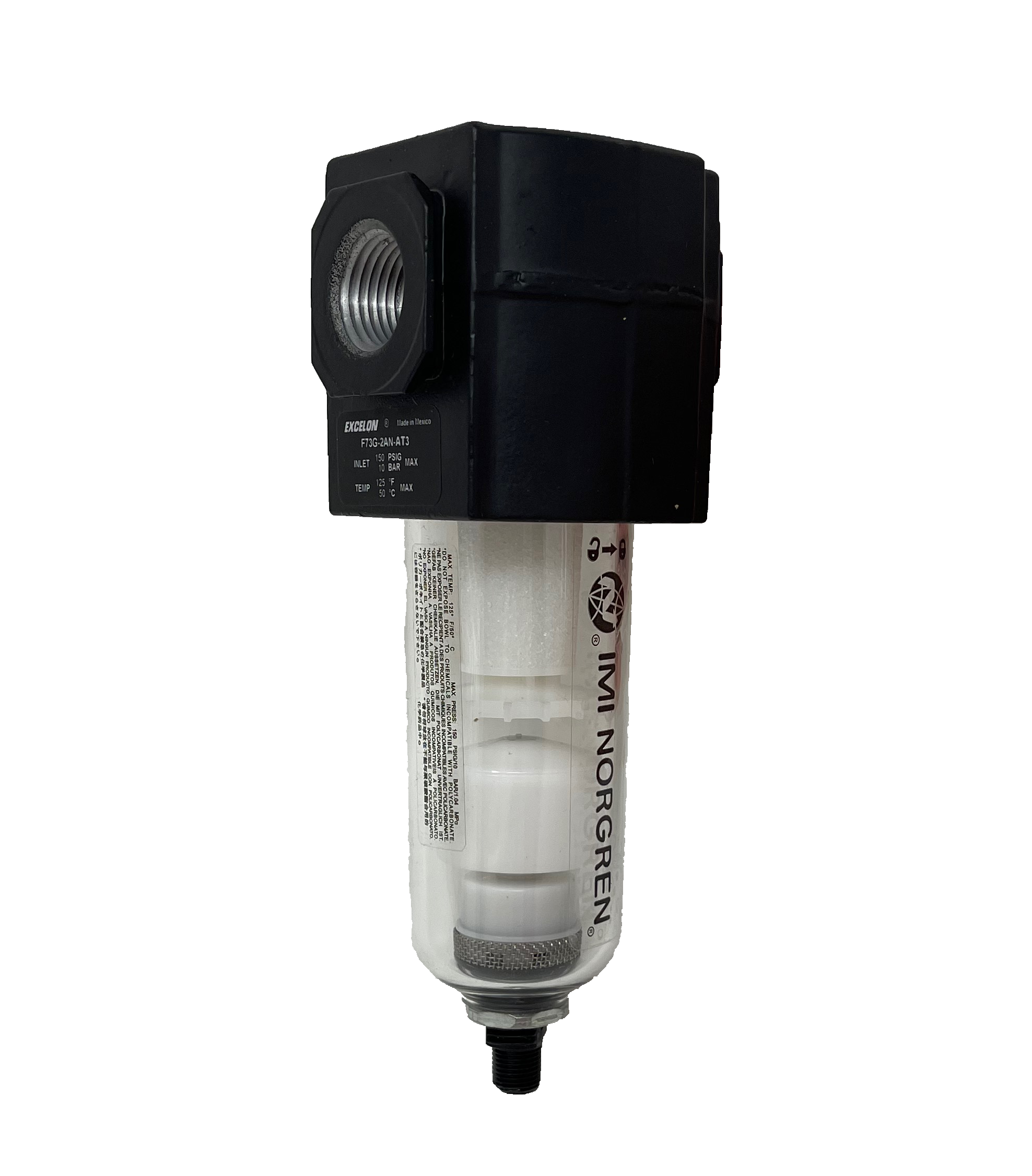 F73G-2AN-AT3 : Norgren Excelon Filter, 1/4" NPT, No Indicator, Auto Drain, Transparent Bowl, 40-Micron