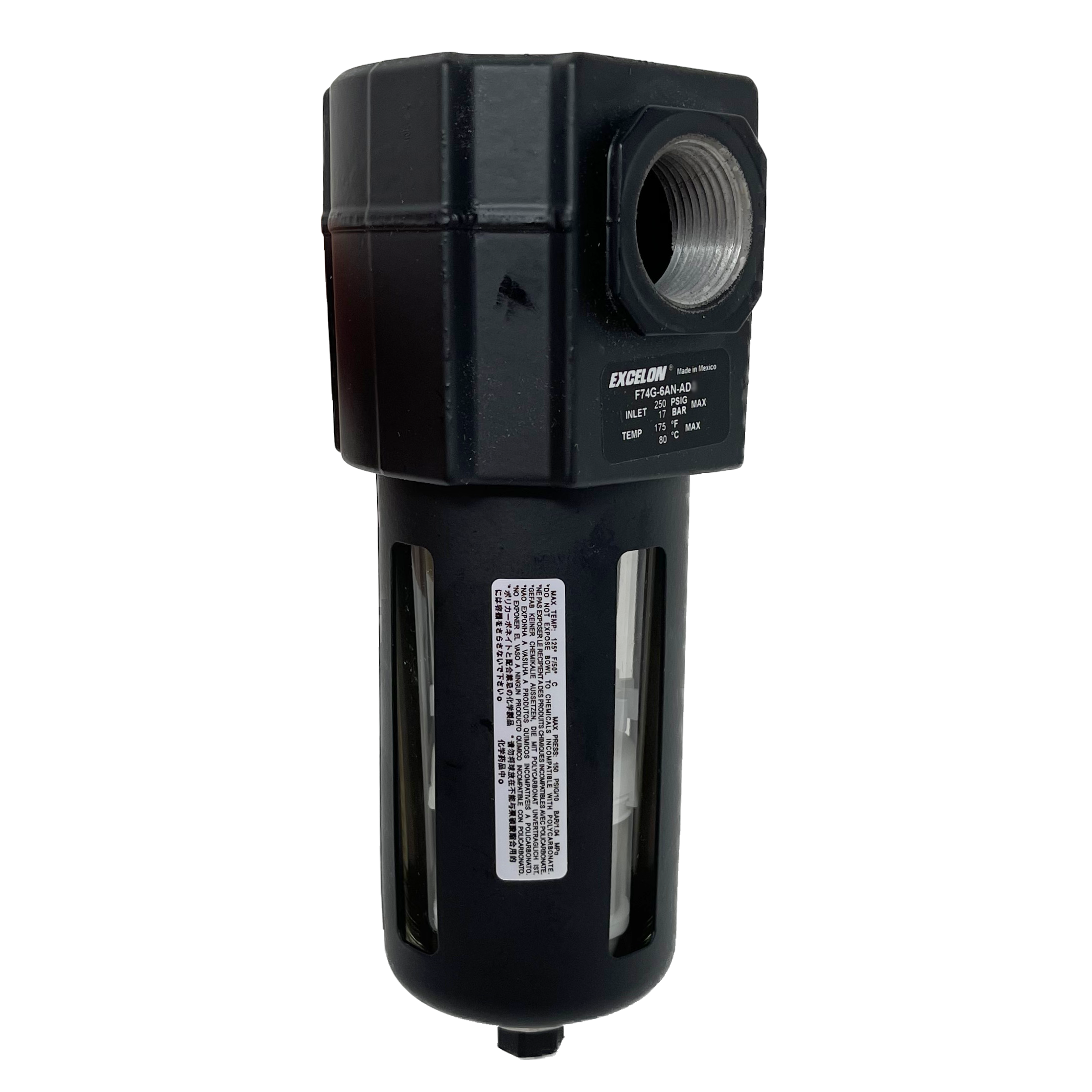 F74G-6AN-AP3 : Norgren Excelon Filter, 3/4" NPT, No Indicator, Auto Drain, Transparent Bowl, 40-Micron