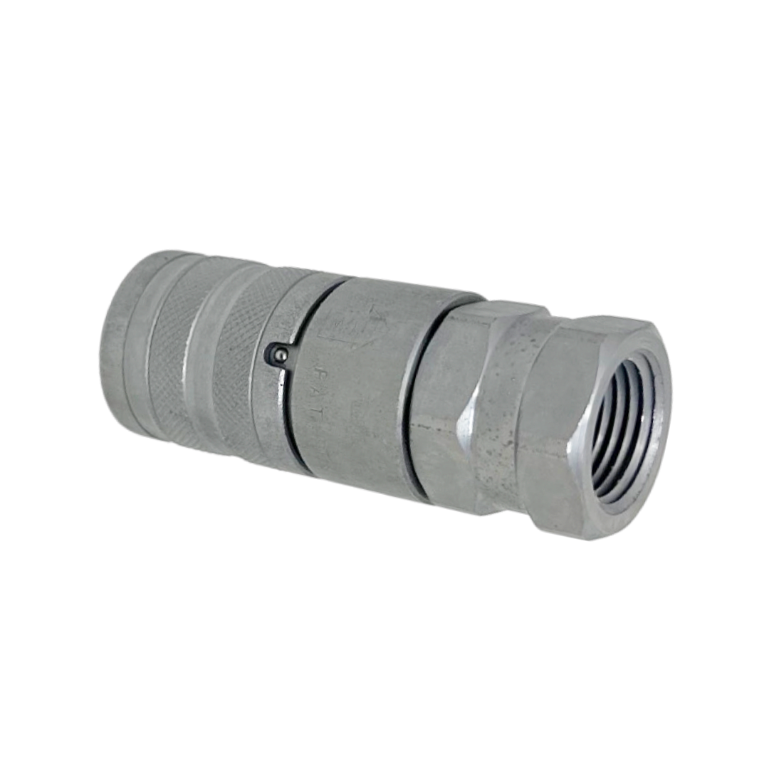 3FFH08 58SAE F : Faster Quick Disconnect, Female 1/2" Coupler, 0.625 (5/8") ORB Connection, 5076psi MAWP, 17.17 GPM, ISO 16028 Interchange, Push to Connect Style, Connection Under Pressure Allowed at Working Pressure Male Side Only