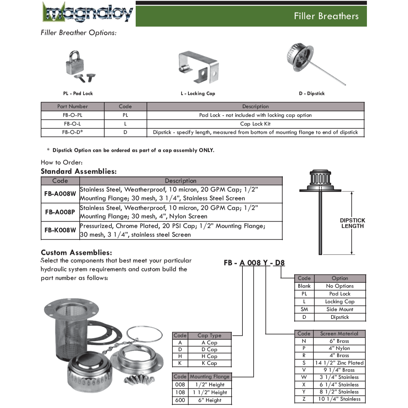 FB-C-MB-P008 : Magnaloy NPT Filler Breather, 1/2" NPT, 10GPM, 10-Micron Filter, Shatter Resistant Plastic (to 225F)