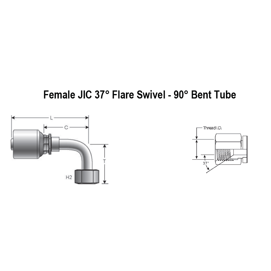 12G-12FJX90M : Gates Coupling, MegaCrimp Female JIC 37 Flare Swivel, 90-Deg, -12 (3/4") Dash Size, 0.75 (3/4") ID, 1 1/16-12 Threads