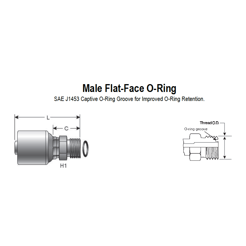 8G-8MFFOR : Gates Coupling, MegaCrimp Male Flat-Face O-Ring, -8 (1/2") Dash Size, 0.5 (1/2") ID, 13/16-16 Threads