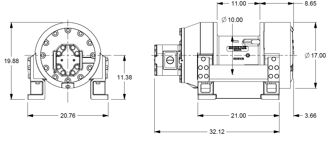 H25-3-86-1 : Pullmaster Planetary Hydraulic Winch, Rapid Reverse, 25,000lb Bare Drum Pull, Auto Brake, CW, 115GPM Motor, 10.0" Barrel x 11.0" Length x 17.0" Flange