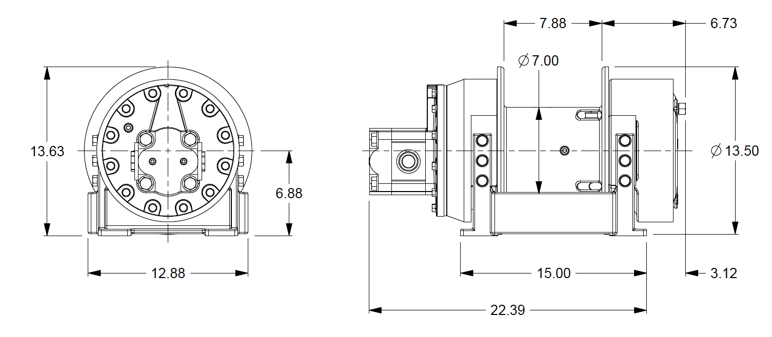H8-3-30-2 : Pullmaster Planetary Hydraulic Winch, Rapid Reverse, 8,500lb Bare Drum Pull, Auto Brake, CW, 37GPM Motor, 7.0" Barrel x 8.0" Length x 13.5" Flange