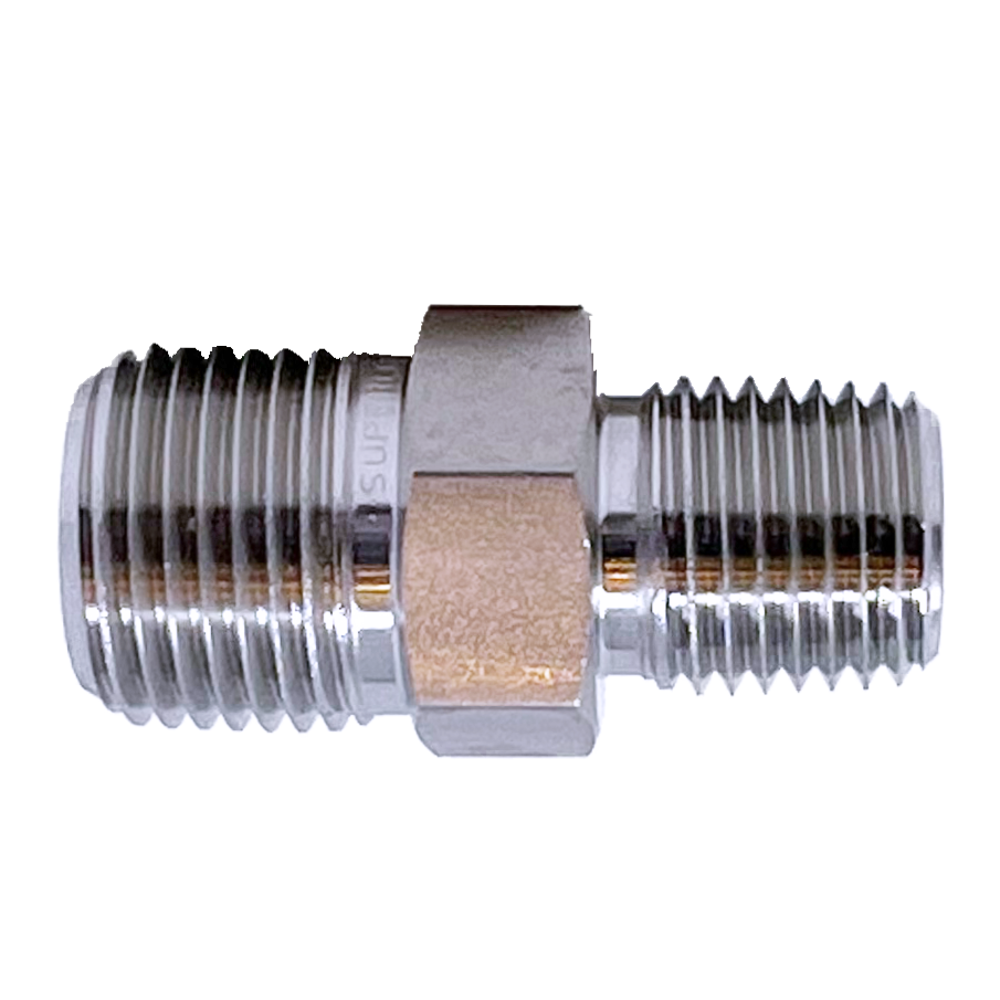 IHRN 4-2N : Superlok Straight Stainless Instrumentation Hex Reducing Nipple, 1/4-18 (-04) Male NPT x 1/8-27 (-02) Male NPT, 10,000psi