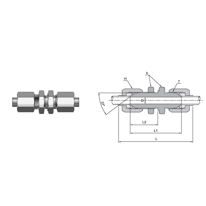 BHU-6T-LN : Superlok 3/8" Male JIC Bulkhead Union With Jam Nut