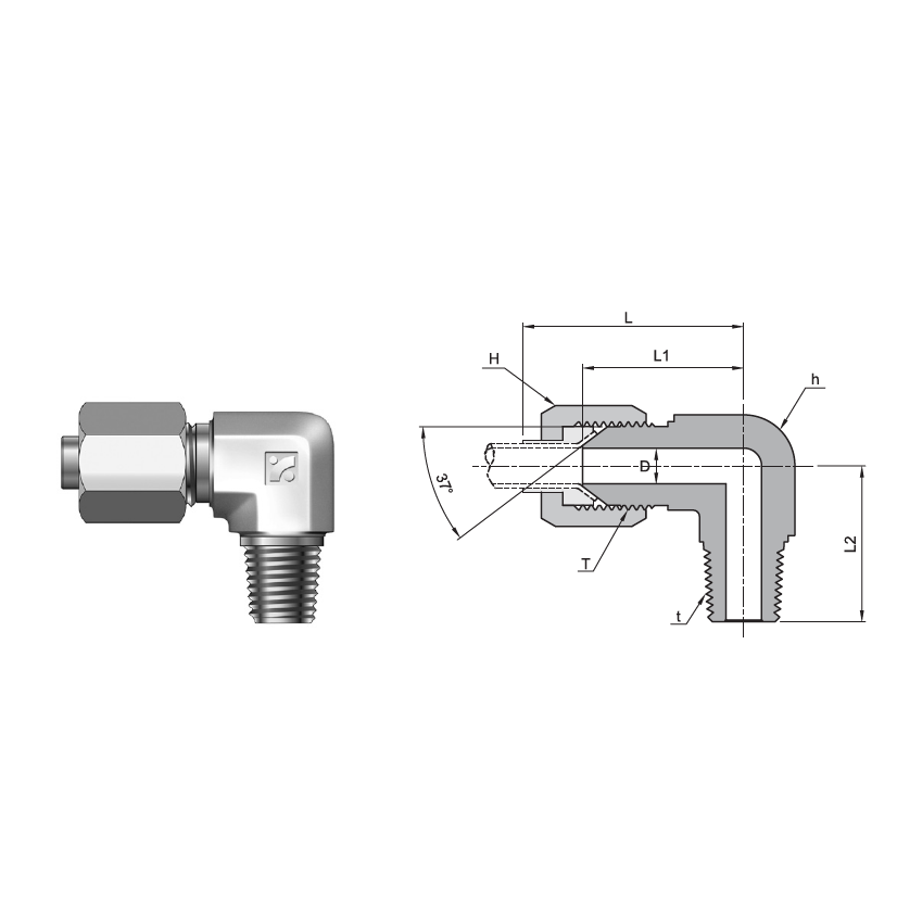 ME-12T-12N : Superlok 37 Degree Flare 3/4" Male JIC X 3/4" Male NPT 90-Degree Elbow
