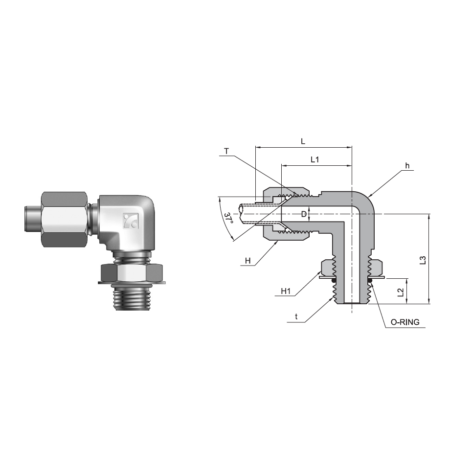 PME-6T-06U-N : Superlok 37 Degree Flare 3/8" Male JIC X #6 SAE (3/8") 90-Degree Elbow