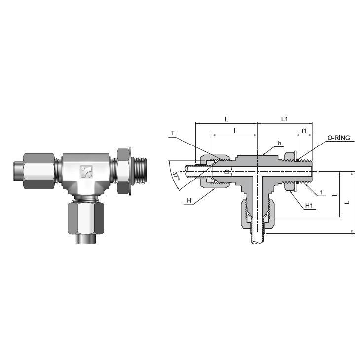 PMRT-6T-06U-N : Superlok 3/8" JIC X #6 SAE (3/8") With O-Ring Run Tee