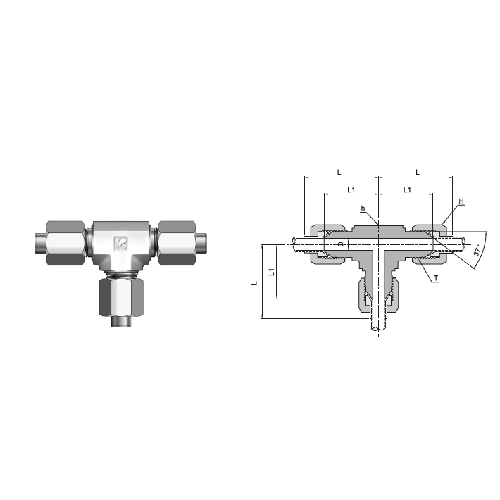 UT-20T : Superlok 1-1/4" JIC X 1-1/4" JIC Union Tee, 37 Degree Flare