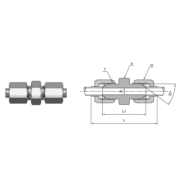 U-20T : Superlok 1-1/4" JIC X 1-1/4" JIC Union, 37 Degree Flare