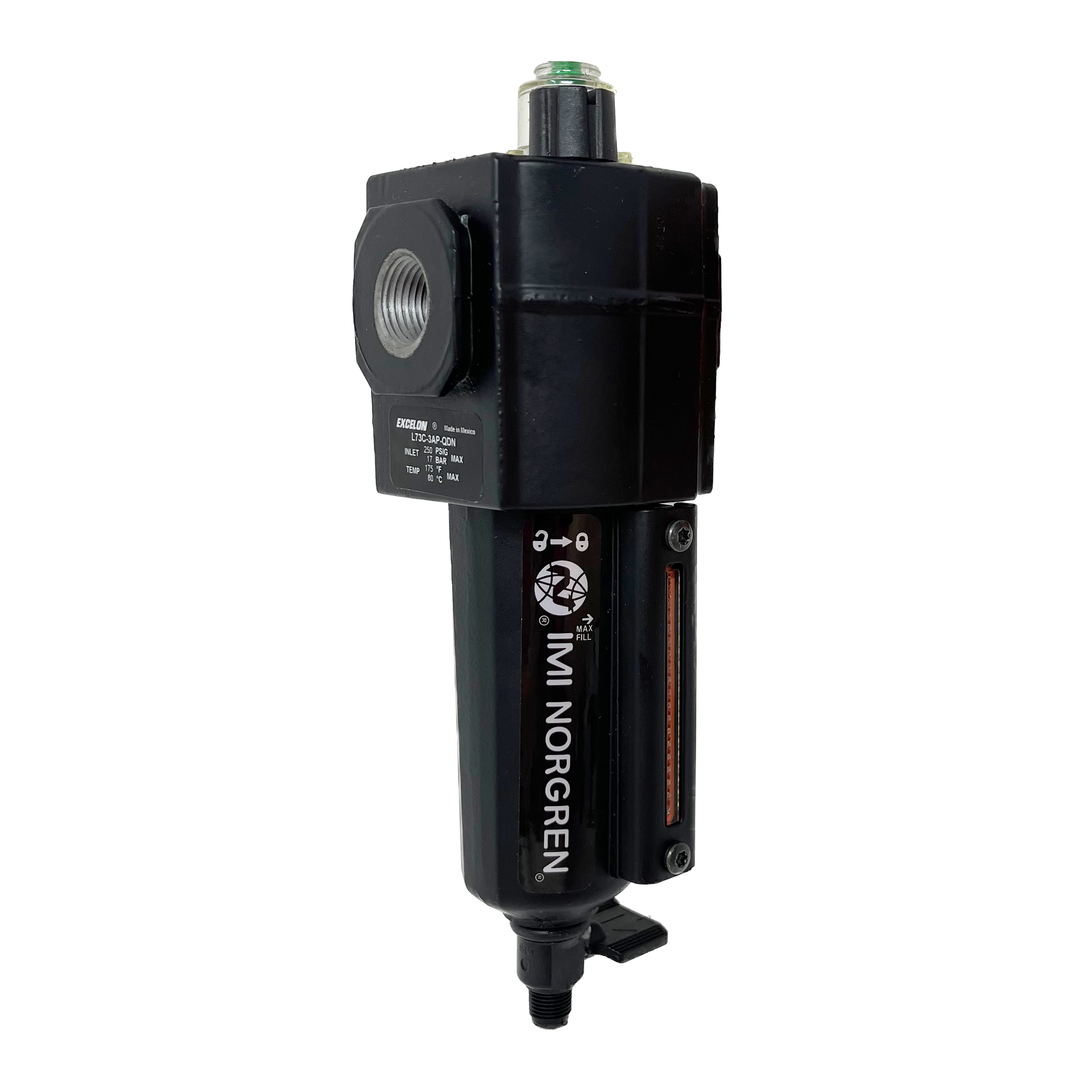 L73C-3AP-QDN : Norgren Excelon Lubricator, Oil-Fog, 3/8" NPT, Manual Drain, Metal Bowl