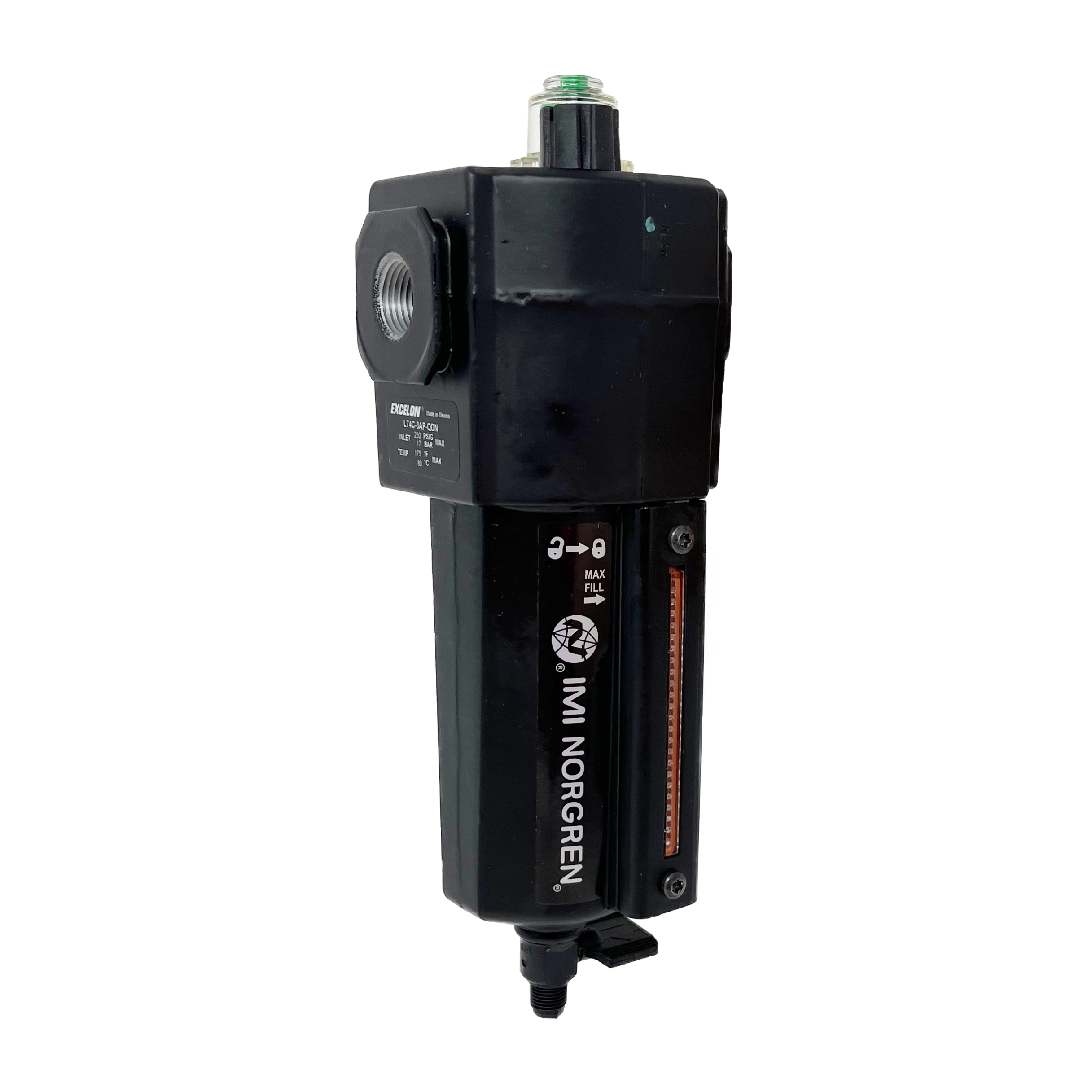 L74C-3AP-QDN : Norgren Excelon Lubricator, Oil-Fog, 3/8" NPT, Manual Drain, Metal Bowl