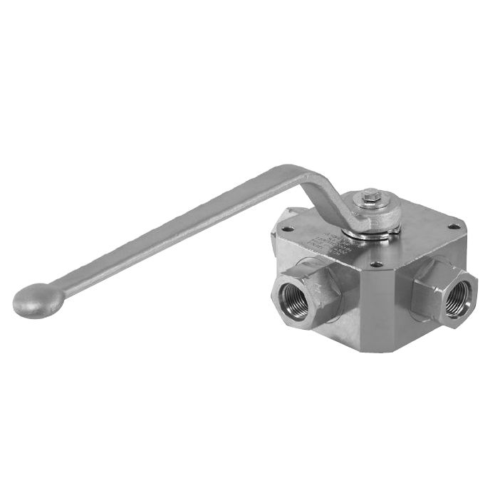 LBV-3-U08-0001-M : Stauff Multi-Way Diverter Ball Valve, L-Bore, 90 Degree Action, #8 SAE (1/2"), Carbon Steel, 7250psi, 3-Way