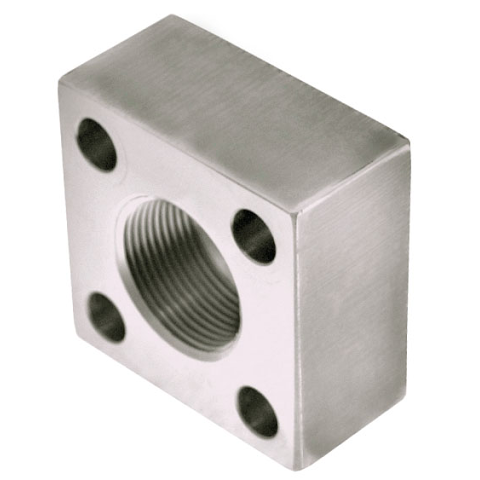 W75-24 : AFP Square Threaded Flange, Steel, Straight, 1.5 (1-1/2") NPTF Side 1, Square Flange Side 2
