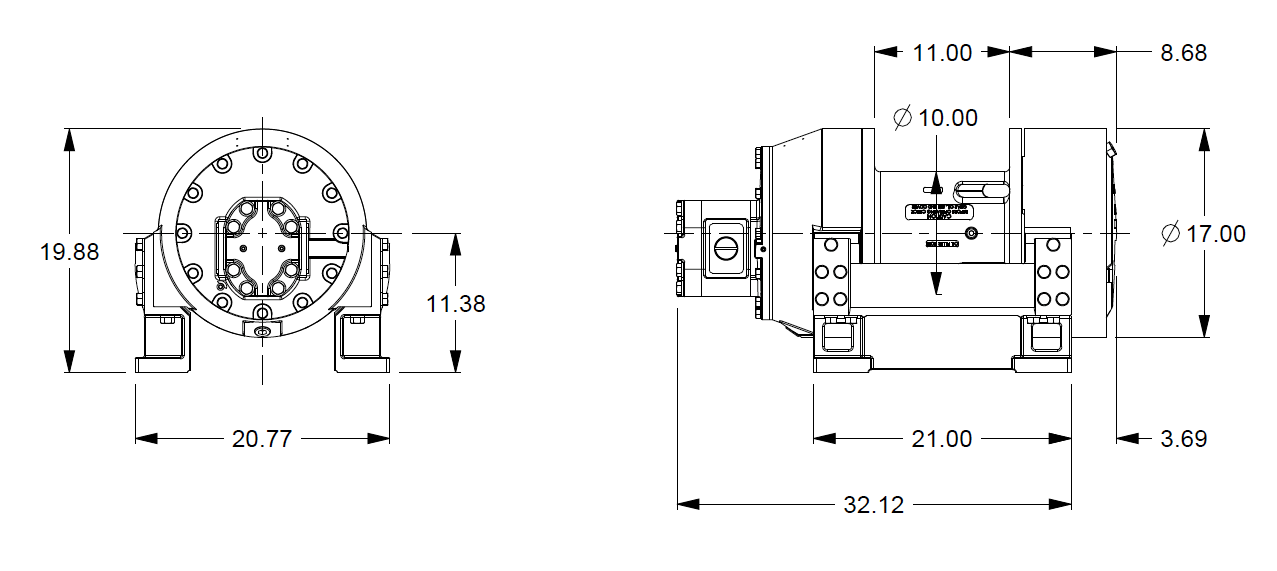 M25-3-86-1 : Pullmaster Planetary Hydraulic Winch, Equal Speed, 25,000lb Bare Drum Pull, Auto Brake, CW, 115GPM Motor, 10.0" Barrel x 11.0" Length x 17.0" Flange