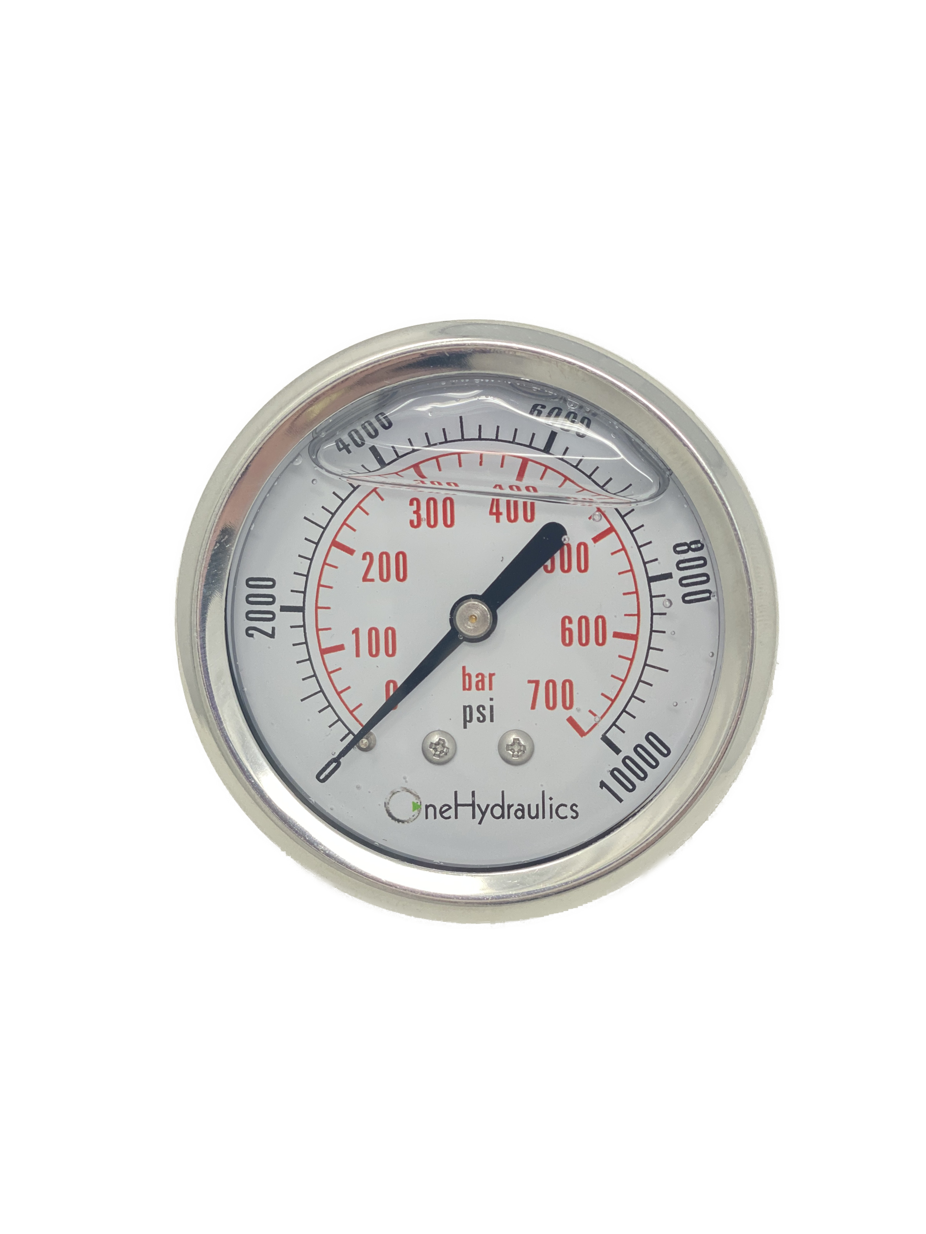 OHI-G-2.5-10K-C : OneHydraulics 2.5 Face Pressure Gauge, 0-10,000psi Pressure Range, 1/4 NPT, Center Back