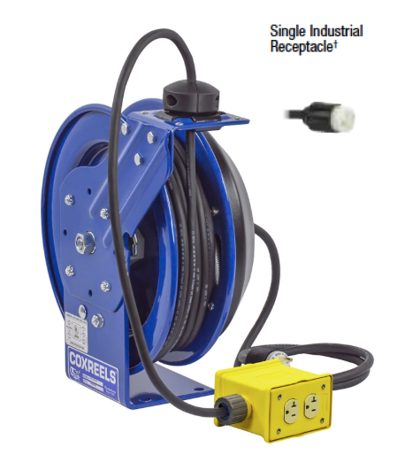 EZ-PC13-5012-A : Coxreels EZ-PC13-5012-A Safety Series Spring Rewind Power Cord Reel, Single Industrial Receptacle, 50' cord, 12 AWG
