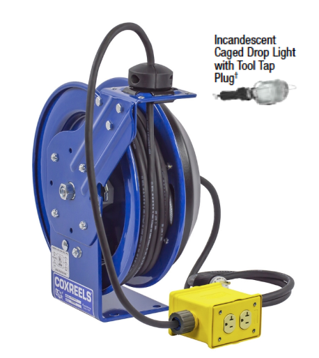 EZ-PC24-0016-E : Coxreels EZ-PC24-0016-E Safety Series Spring Rewind Power Cord Reel, Incandescent Cage Light, 100' cord, 16 AWG