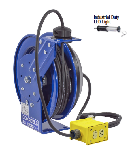 EZ-PC13-5016-H : Coxreels EZ-PC13-5016-H Safety Series Spring Rewind Power Cord Reel, Industrial Duty LED Light, 50' cord, 16 AWG