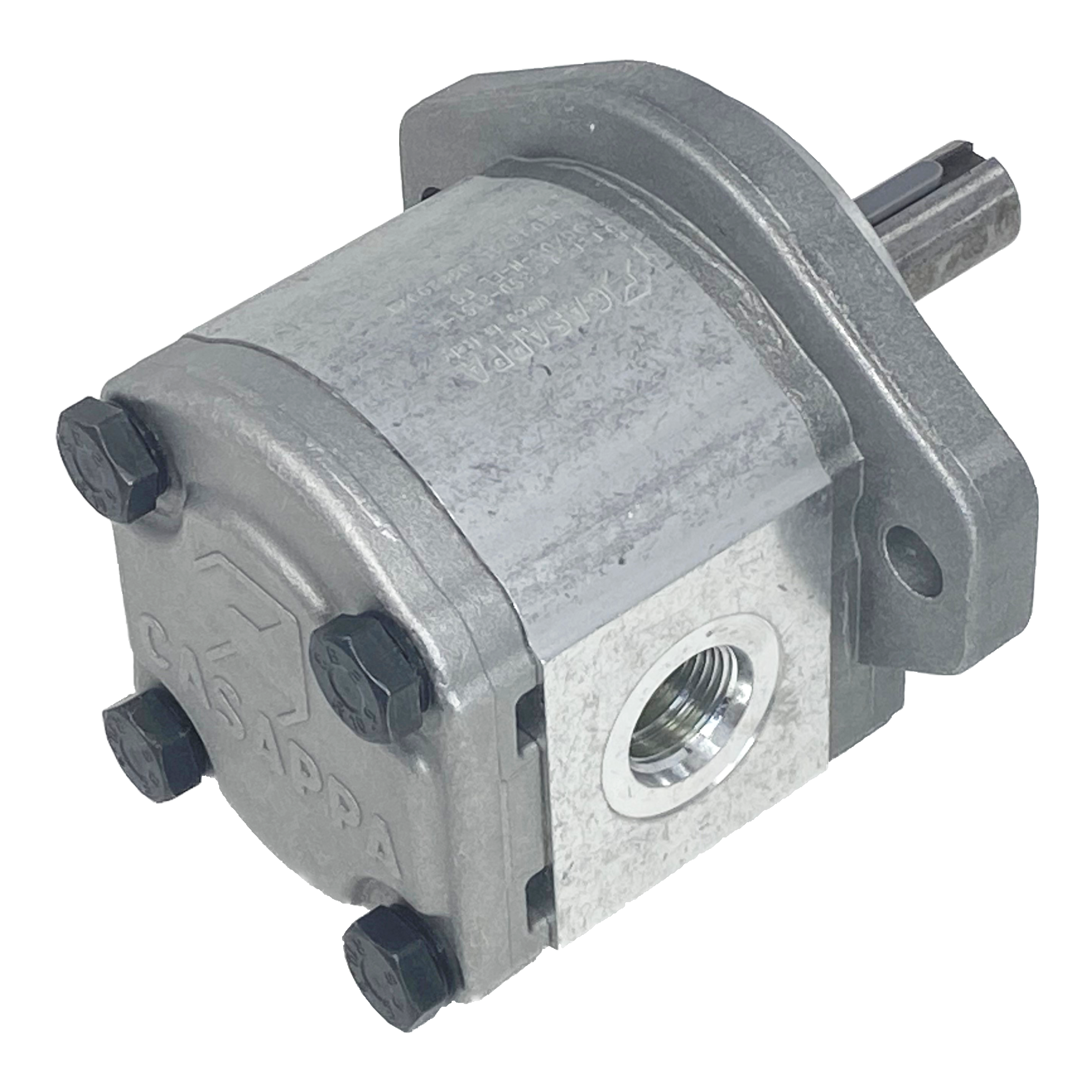 PLM20.8B0-49S1-LOC/OC-N-EL : Casappa Polaris Gear Motor, 8.26cc, 3625psi Rated, 3500RPM, Reversible Interior Drain, 3/4" Bore x 3/16" Key Shaft, SAE A 2-Bolt Flange, 0.625 (5/8") #10 SAE Inlet, 0.625 (5/8") #10 SAE Outlet, Aluminum Body & Flange