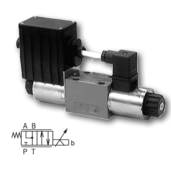 PRM2-062Y51/15-12E1K1 : Argo Hytos D03 Proportional Directional Valve, 4GPM Nominal Flow, 5100psi, 2P4W, 12VDC DIN Coils, Motor Spool, Coil Side A, No Onboard Electronics